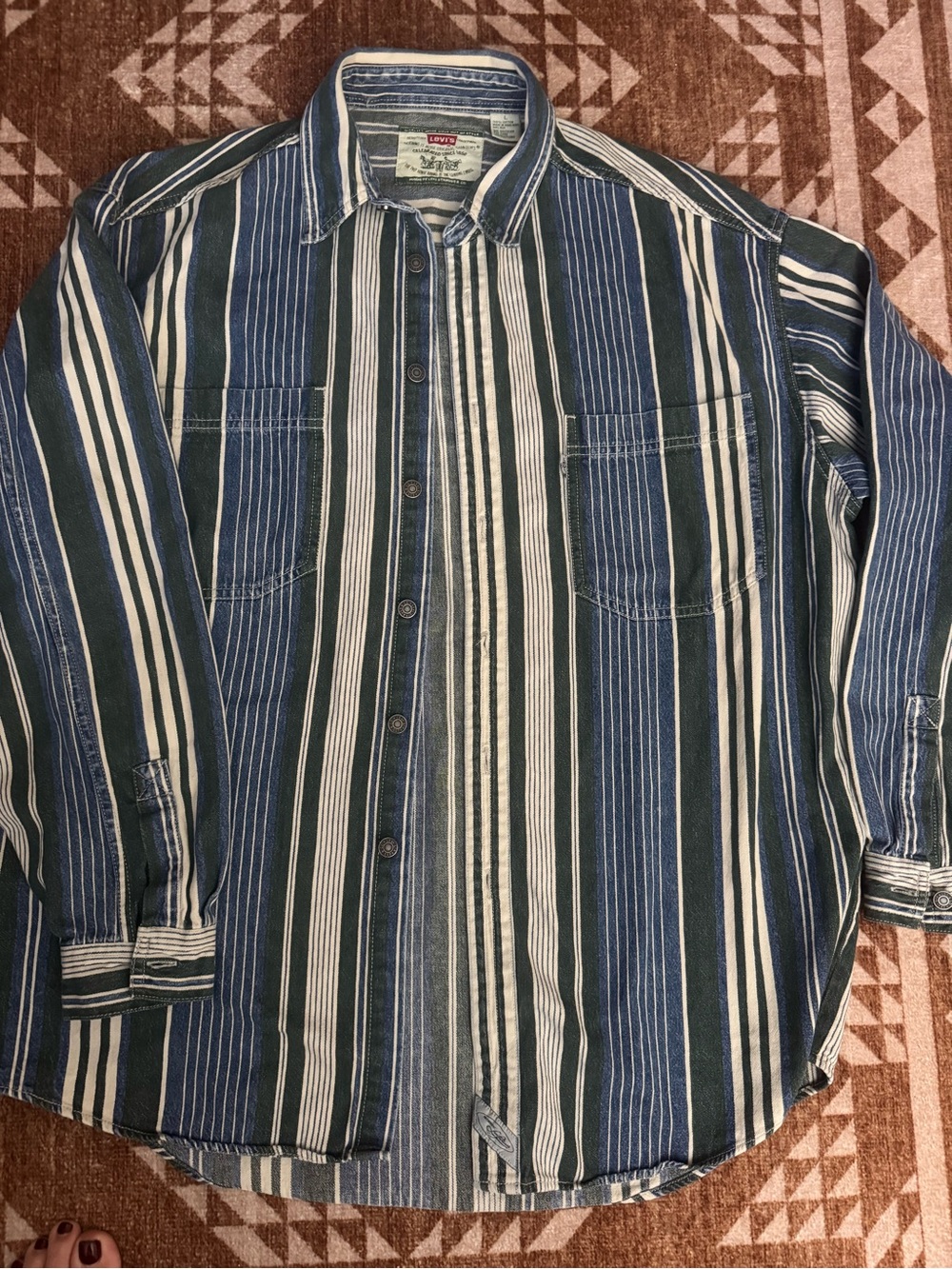 Vintage Levi’s 90’s Blue, Green & White Striped Button-Down Shirt
